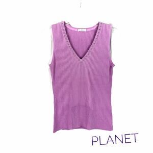 PLANET Sleeveless Rib Knit Top w/ Studded V-Neckline Lilac Purple Size M